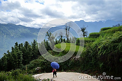 Trekking through mountains in Vietnam Stock Photo