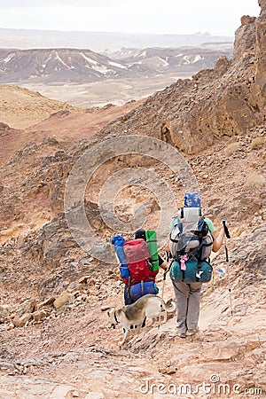 Trekking in Negev dramatic stone desert, Israel Editorial Stock Photo