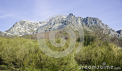 Trekking routes in the municipality of Posada de Valdeon Stock Photo