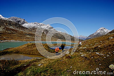 Trekking in the Swiss Alps on Bernina Hospitz Editorial Stock Photo