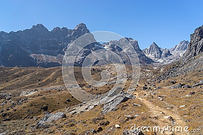 Trekking trail to Chola pass, Everest region Stock Photo
