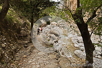Trekking on a winding path through Samaria gorge, south west part of Crete island Editorial Stock Photo