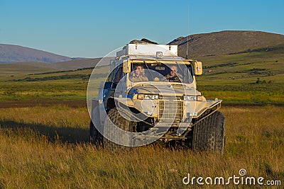 Trekol all-terrain vehicle in the Yamal tundra Editorial Stock Photo