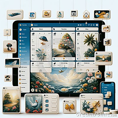 Trello board interface with task cards, columns, and drag and d Stock Photo
