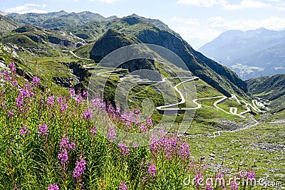 Tremola old road which leads to St. Gotthard pass Stock Photo
