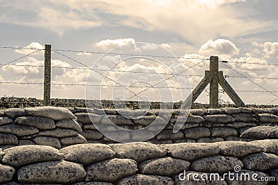 Trenches of world war one sandbags in Belgium Stock Photo