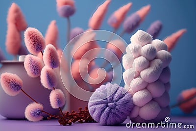 Trend color, creative coral and purple background, cotton candy. AI generation Stock Photo