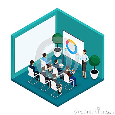 Isometric Training Room, Rear View, Coaches Vector Illustration