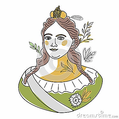 Trend line Illustration of Anna Ioannovna Romanova, niece of Peter the Great and empress of Russian empire. Portrait of Vector Illustration