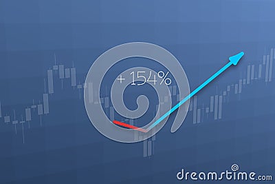 Trend line up on stock chart background with percent. 3D illustration Cartoon Illustration