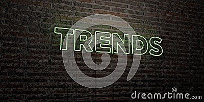 TRENDS -Realistic Neon Sign on Brick Wall background - 3D rendered royalty free stock image Stock Photo