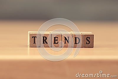 Trends. word written on wood block, vintage retro color tone Stock Photo