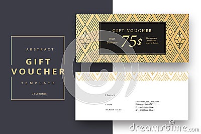 Trendy abstract gift voucher card templates. Modern discount coupon or certificate layout with artistic stroke pattern. Vector fa Vector Illustration