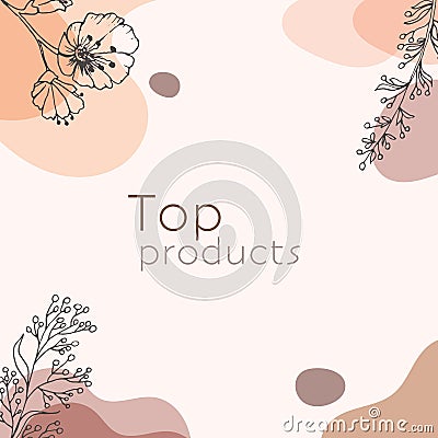 Trendy abstract square botanical art templates. Minimalism style. Branches and leaves. For publications on social Vector Illustration