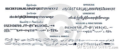 Trendy alphabet with hand drawn letters. Textured typography serif and script fonts. Modern vector design elements. Vector Illustration