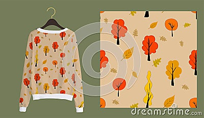 Trendy autumn pattern. Trees seamless print. Autumn forest Vector Illustration