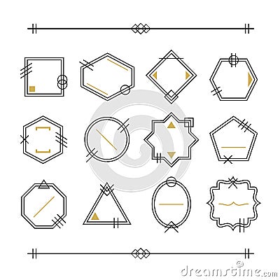 Trendy black and golden empty line blank emblems set Vector Illustration