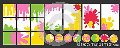 Trendy blotch backgrounds. Patterns doodle shapes bright colors and forms. Hand drawn abstract paint blob vector set. Web story, Vector Illustration