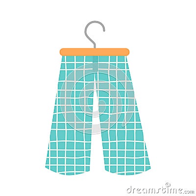 Trendy blue culottes with cage pattern. Fashionable cotton elegant pants. Women trousers vector flat illustration Vector Illustration