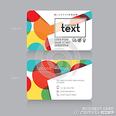 Trendy business card template with colorful circles background Vector Illustration