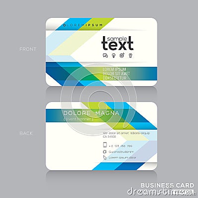 Trendy business card template with green and blue arrow background Vector Illustration