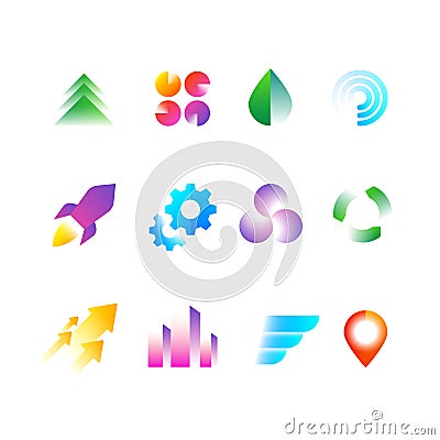 Trendy business logo symbols. Rainbow color geometric shapes for logotypes vector set Vector Illustration