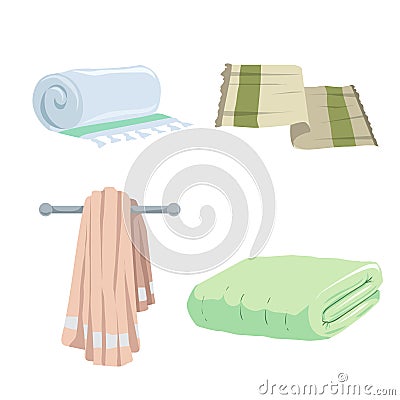 Trendy cartoon style towels cion set. Bath, home, hotel flat symbols. Vector Illustration