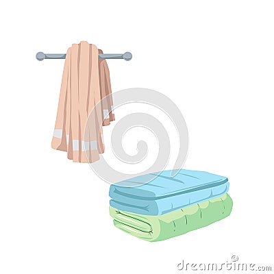 Trendy cartoon style towels icons set. Bath, home, hotel flat symbols. Vector Illustration