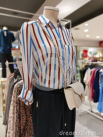 Trendy clothes on female display mannequin Stock Photo