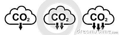 Trendy CO2 reduction cloud flat set icons, smoke pollutant damage, smog pollution concept, environmental pollution, emissions Vector Illustration