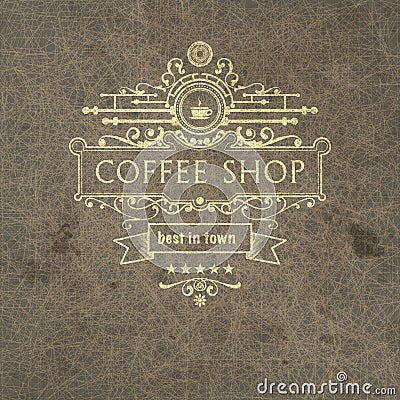 Trendy coffee label on grange background. Vector Illustration