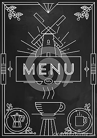 Trendy Coffee Menu Design with Linear Icons Vector Illustration
