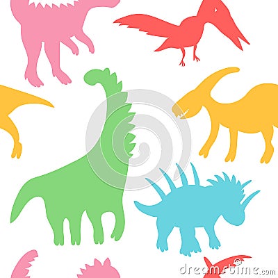 Trendy collection with colorful dinosaurs pattern kids. Creative childish seamless texture. Cute monster vector design Vector Illustration