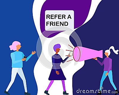 Trendy colour concept of word of mouth advertising refer a friend Cartoon Illustration