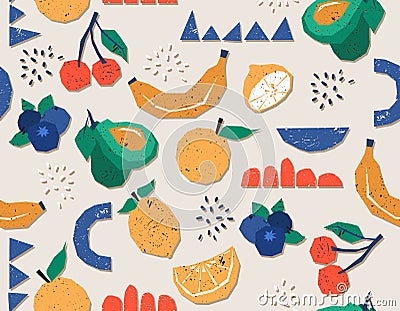 Trendy Colourful Paper cutouts , Hand drawn modern design Seamless pattern with Texture Stock Photo