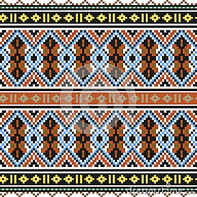 Trendy, contemporary ethnic seamless pattern, embroidery cross, squares, chevrons. Vector Illustration