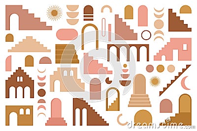 Trendy contemporary set of aesthetic boho geometry architecture Vector Illustration