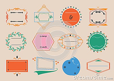 Trendy and creative colorful assorted empty emblem banners icons and design elements set on beige Vector Illustration