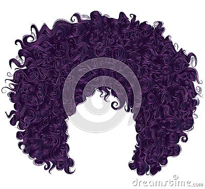 Trendy curly purple hair . realistic 3d . spherical hairstyle Vector Illustration