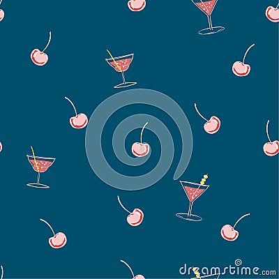 Trendy cute Summer Beautiful Seamless cocktail with fruit cherr Stock Photo