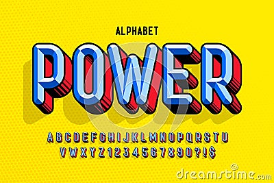 Trendy 3d chisel comical design, colorful alphabet, typeface. Vector Illustration