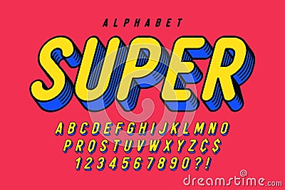 Trendy 3d comical font design, colorful alphabet, typeface Vector Illustration