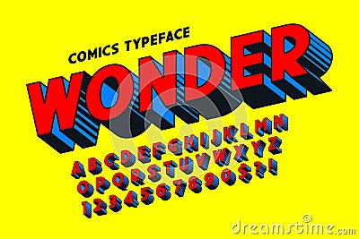 Trendy 3d comical font design, colorful alphabet, typeface. Vector Illustration