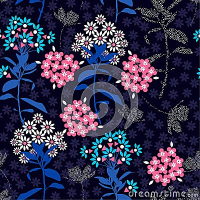 Trendy dark geometric flower mix with garden leaf florals colo Stock Photo