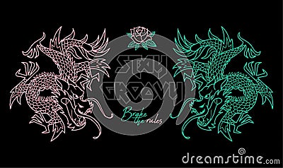 Trendy print with Japan dragons Vector Illustration