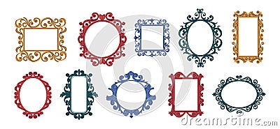 Trendy doodle frames. Contemporary decorative curly framing collection for mirrors and quotes. Hand drawn elegant Vector Illustration