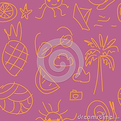 Vector Cactus seamless hand drawn pastel color pattern. Punchy pastel colorful vector illustration. Vector Illustration