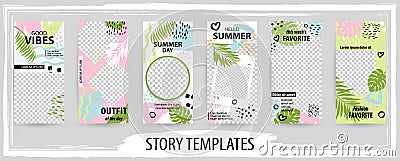 Trendy editable template for social tropical networks stories, vector illustration Vector Illustration