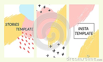 Trendy editable templates for social media stories. Memphis style. Design backgrounds for social media. Hand drawn Vector Illustration