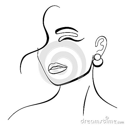 Fashion lineart portrait of young beautiful woman Vector Illustration